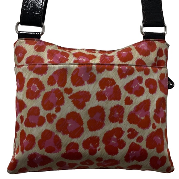 Brighton Orange Pink Color Print Multi Pocket Silver Hardware Crossbody Bag! - Picture 2 of 11